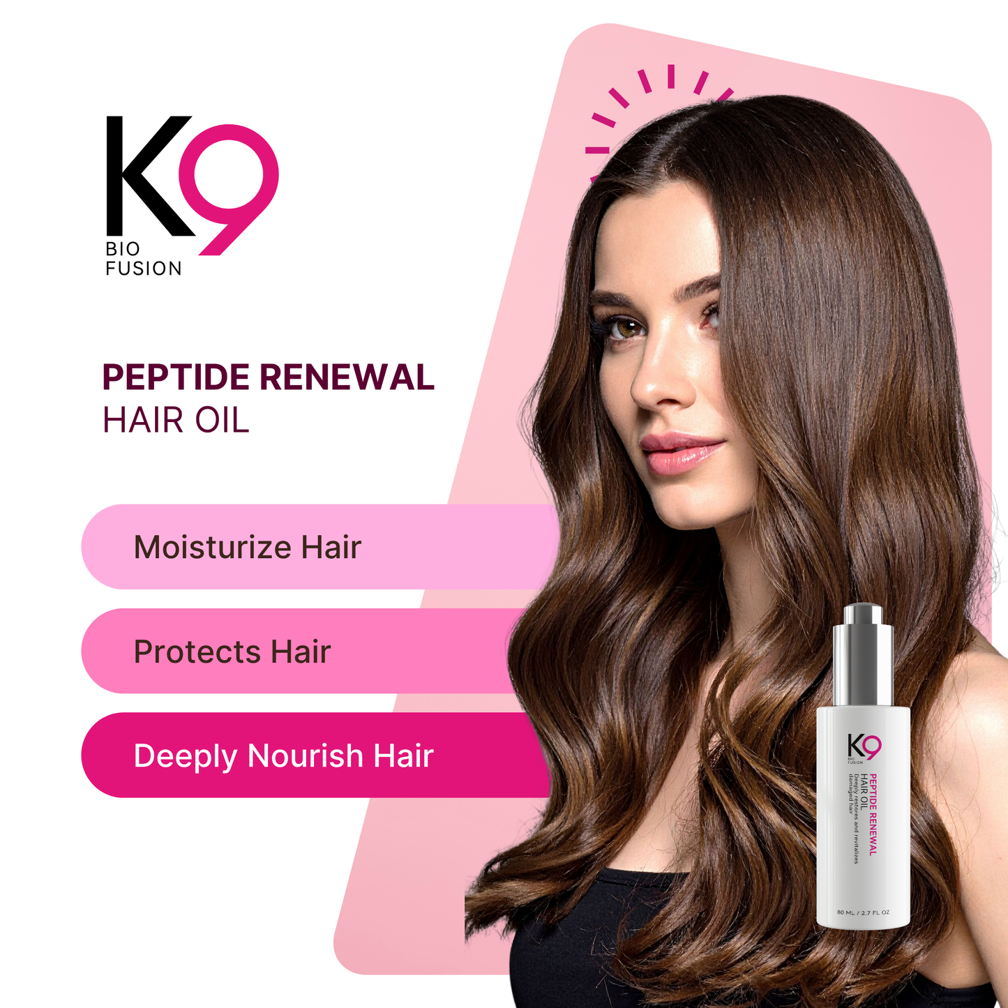K9 Biofusion Peptide hair oil for frizz control and shine