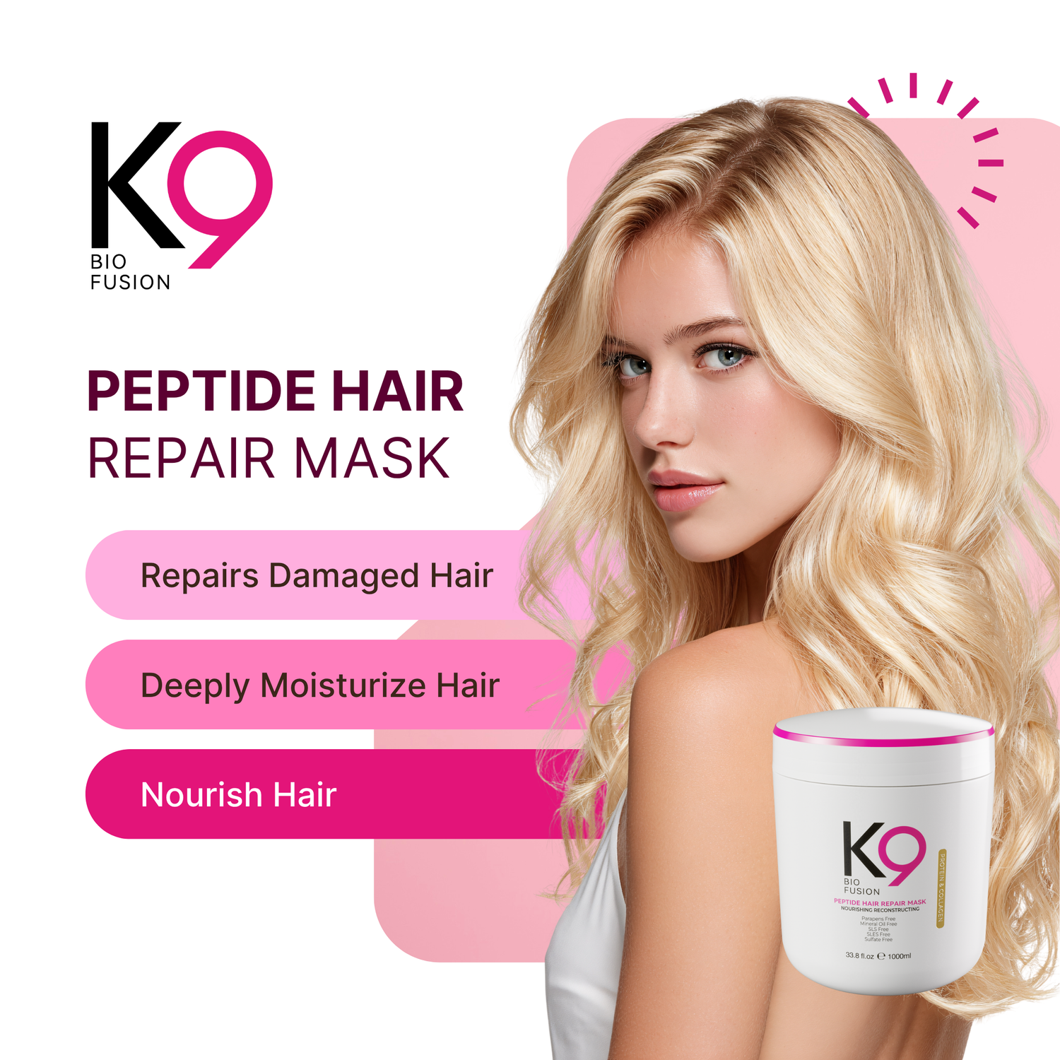 K9 Biofusion nourishing hair mask for damaged hair